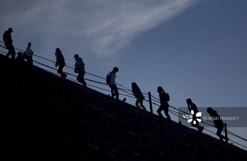 墨西哥特奥蒂瓦坎考古遗址，人们正在攀登太阳金字塔的阶梯。图片素材