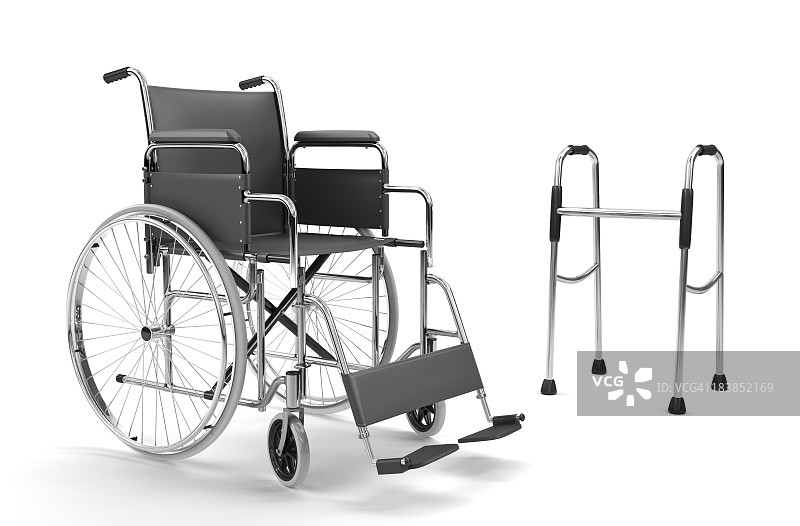 白色背景下的轮椅和步行者(XXXL)图片素材