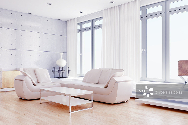 白色装饰的现代客厅图片素材