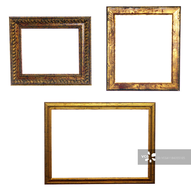 三个金色的旧框架孤立图片素材