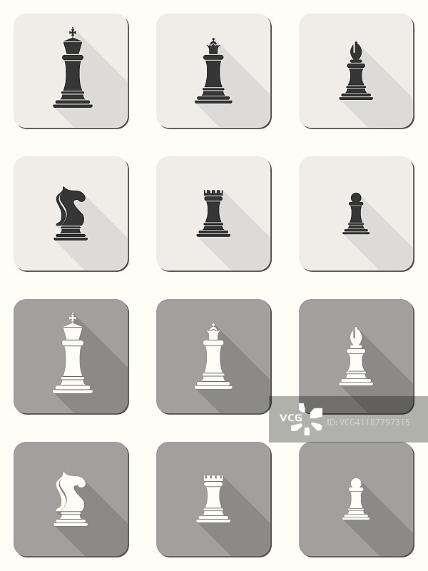 矢量象棋设置平面图标设计与长阴影图片素材