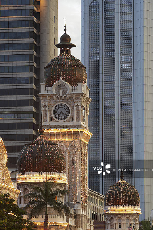 马来西亚，吉隆坡，苏丹阿卜杜勒·萨马德大楼，照明，达斯克图片素材