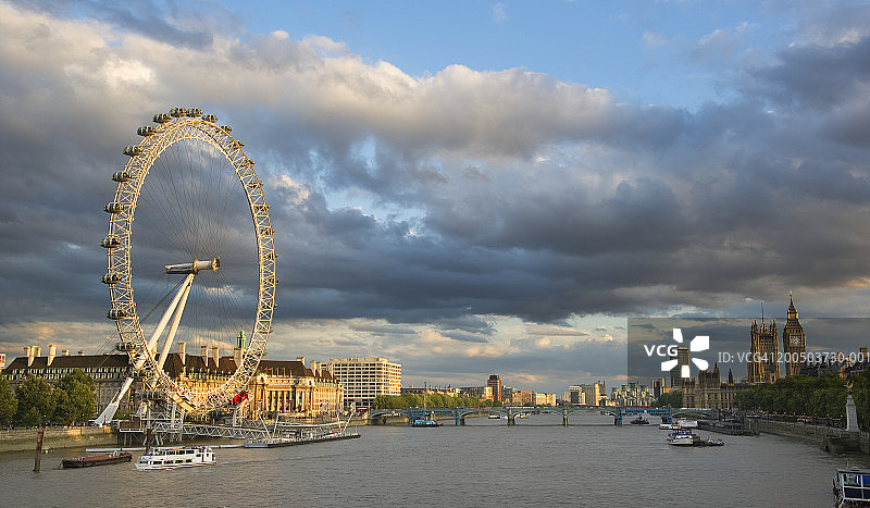 英格兰，伦敦，伦敦眼和泰晤士河图片素材
