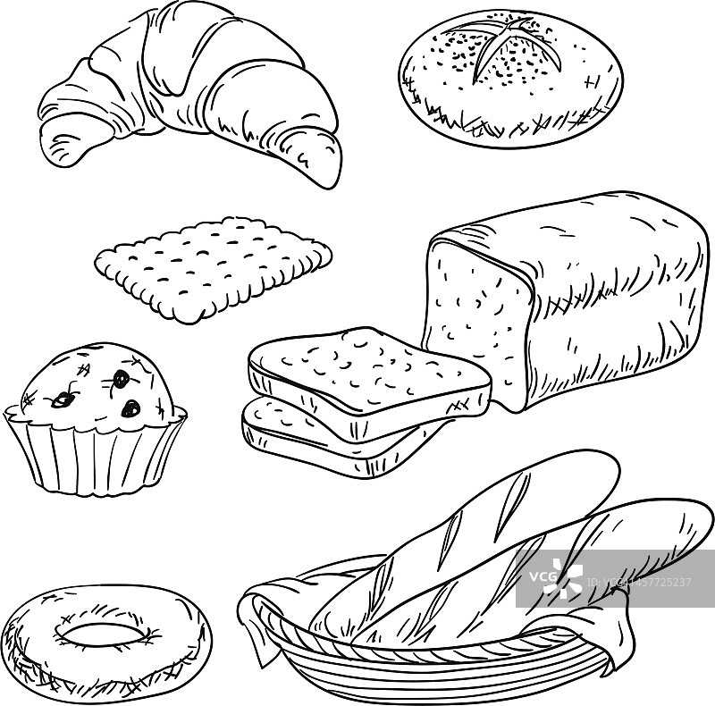 面包收藏在黑色和白色图片素材