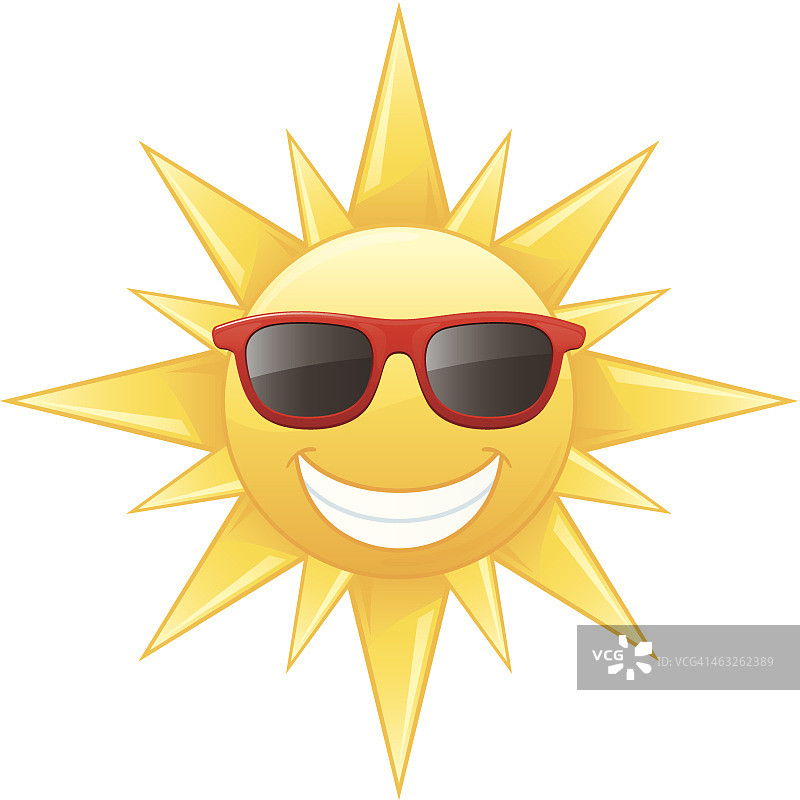 微笑辐射黄色夏天太阳戴红色太阳镜矢量插图图片素材
