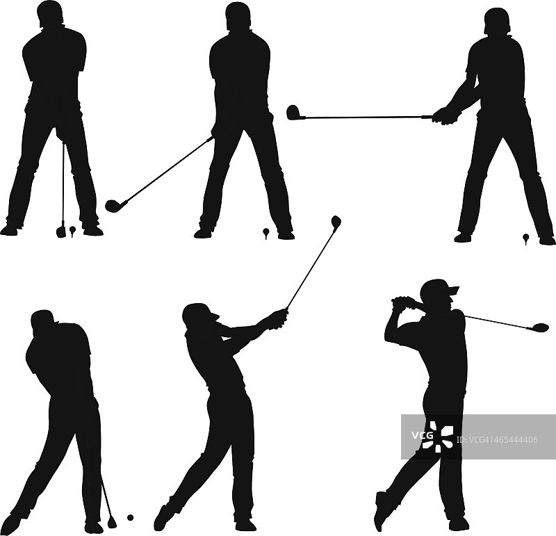 高尔夫球运动员开球-剪影Set图片素材
