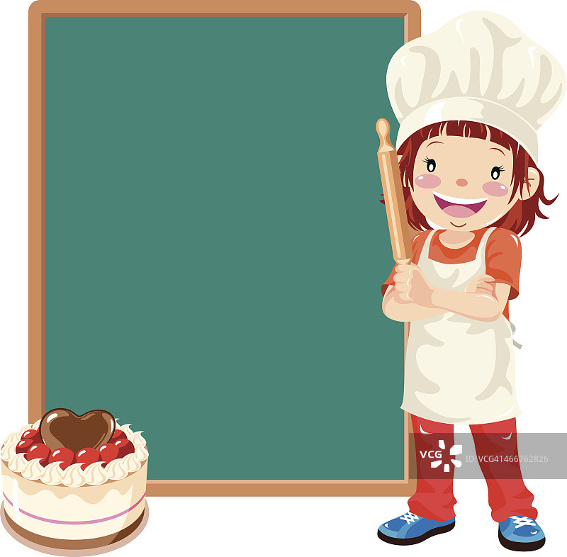 少女蛋糕厨师与菜单图片素材