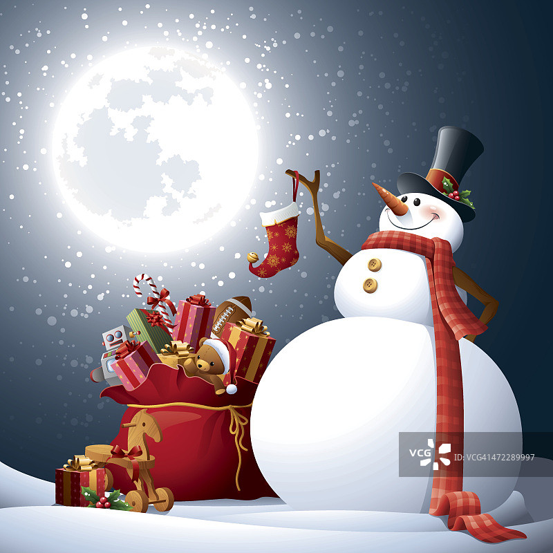 雪人-圣诞老人的袋子图片素材