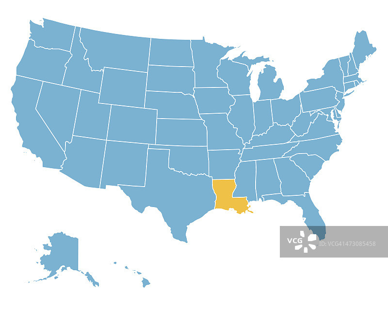 美国地图高亮路易斯安那州-矢量图片素材