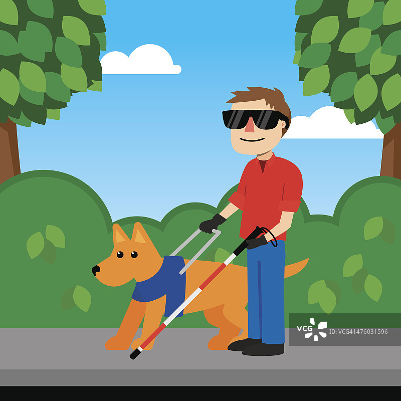 盲人和狗的卡通图片素材