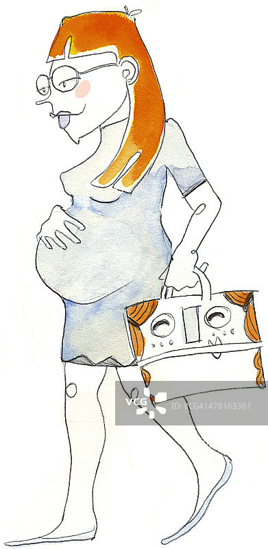 一幅孕妇走路的水彩画图片素材