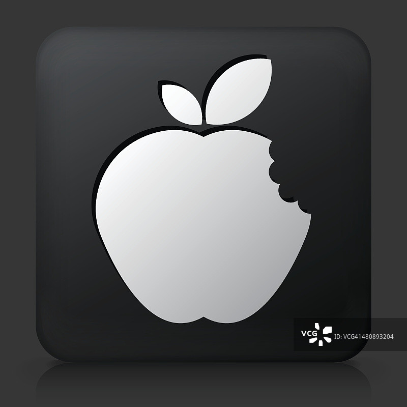 黑色方形按钮与被咬的苹果图标图片素材