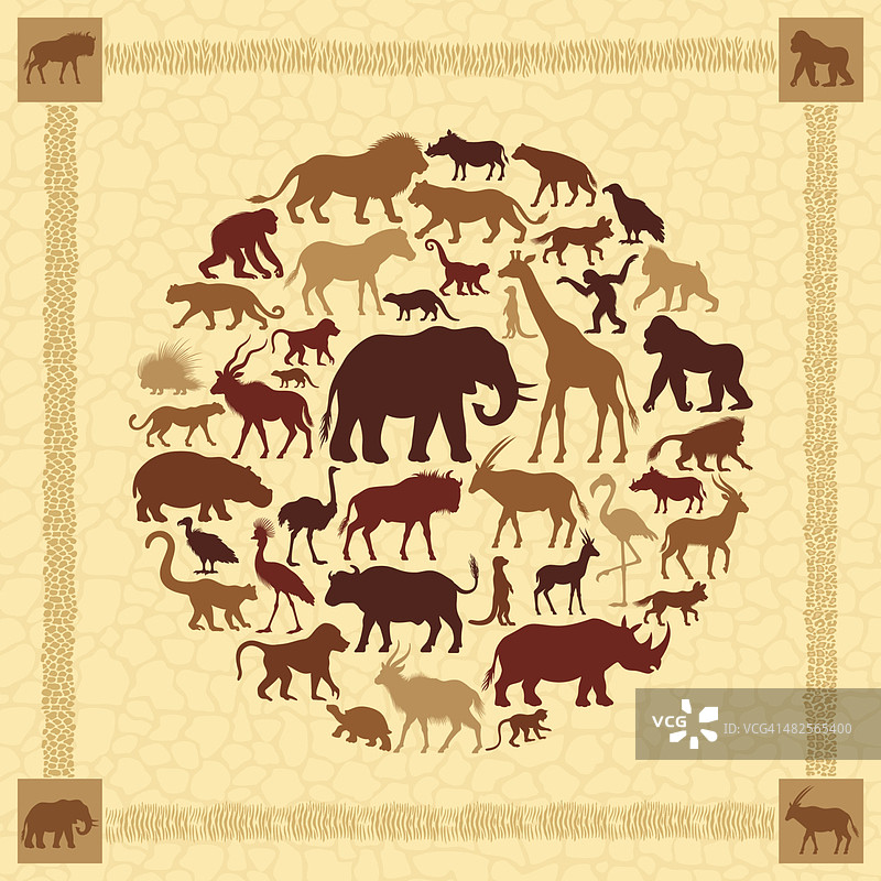 非洲动物拼贴图片素材