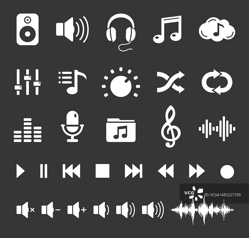音频声音音乐图标和播放器按钮-向量集图片素材