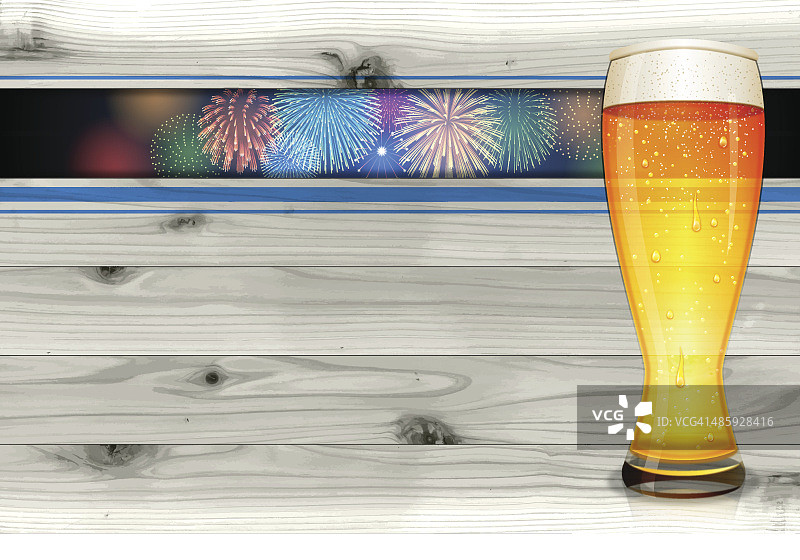 慕尼黑啤酒节背景[烟花、木板和啤酒]图片素材