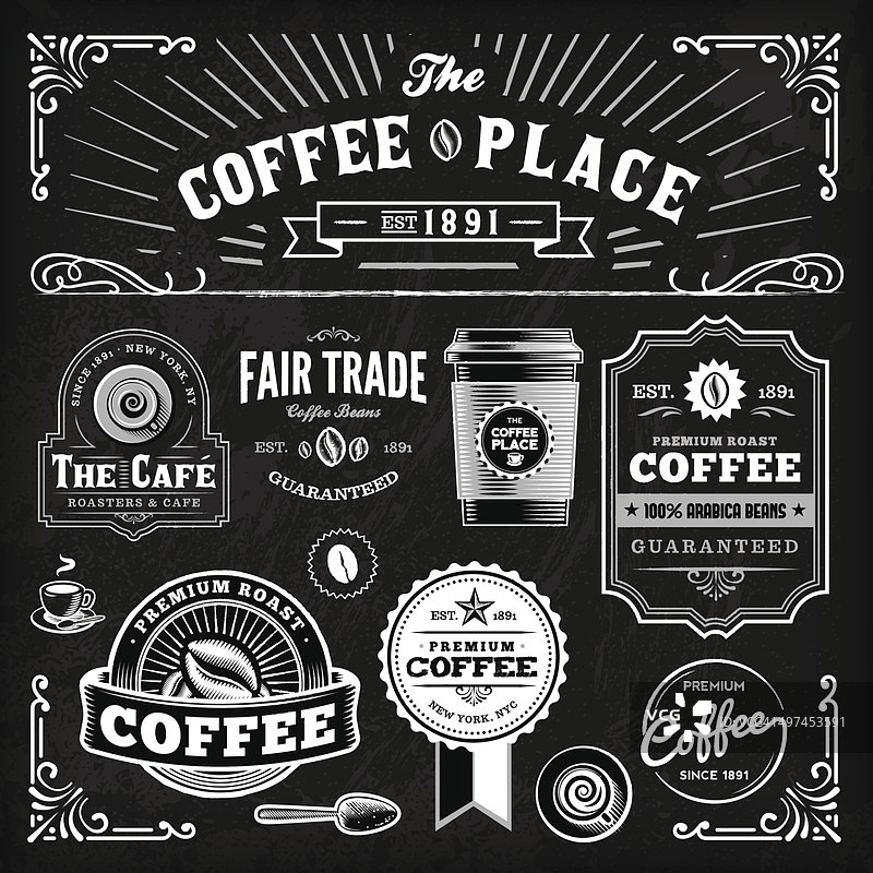黑板咖啡标签套装图片素材