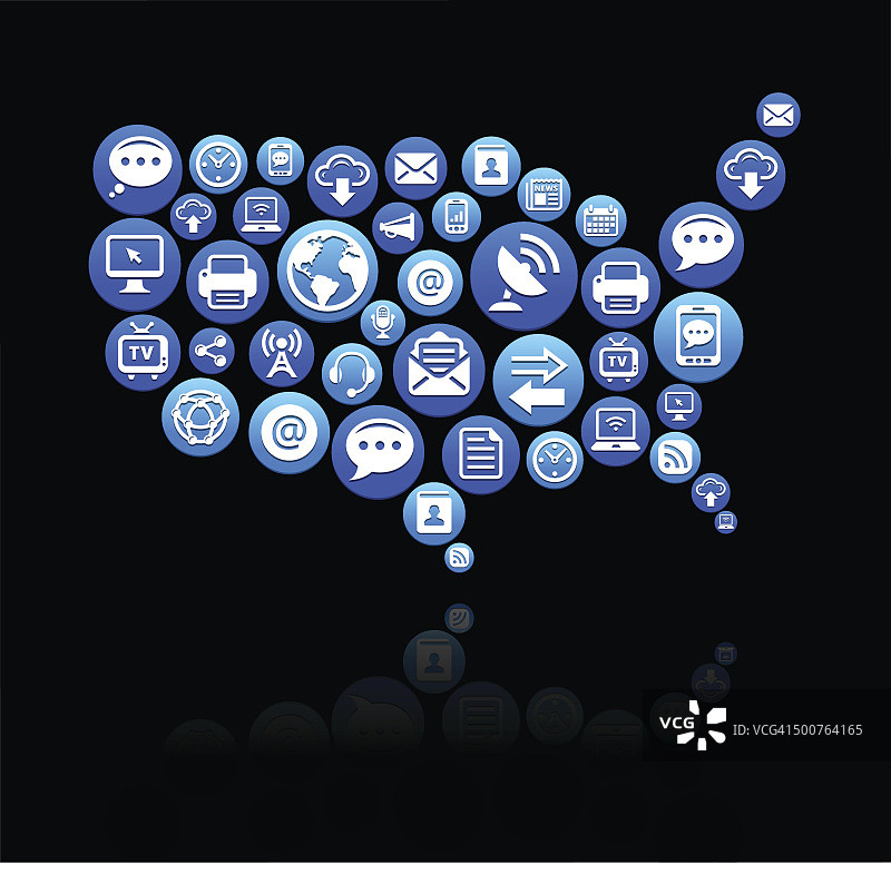 美国地图免版税矢量社交网络和互联网图标设置图片素材