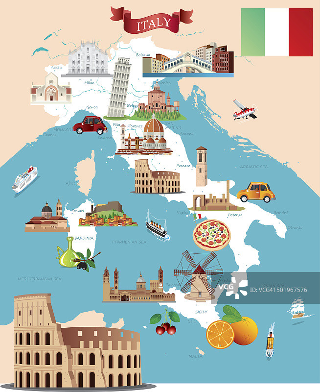 意大利卡通地图图片素材
