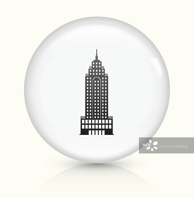 摩天大楼图标上的白色圆形矢量按钮图片素材