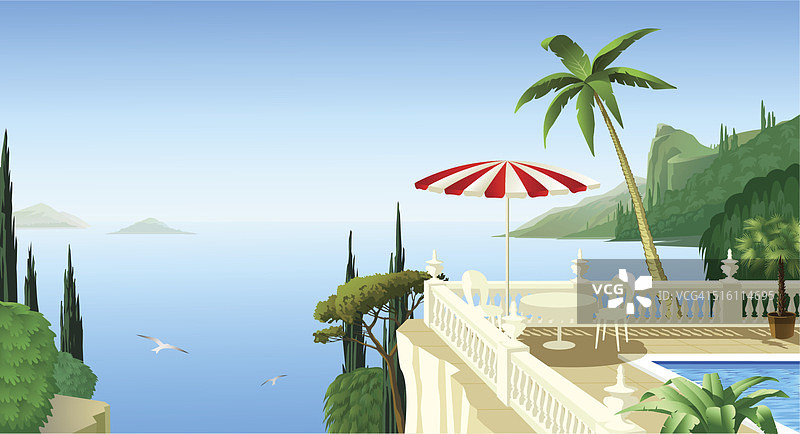 带有露台的地中海景观，是一个美丽的放松之地图片素材