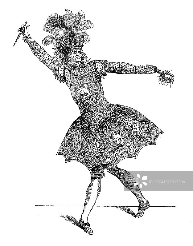 18世纪法国恶魔芭蕾服装的古董插图图片素材
