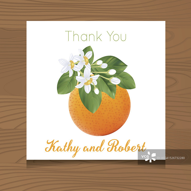 婚礼感谢模板与木材上的橙子背景图片素材
