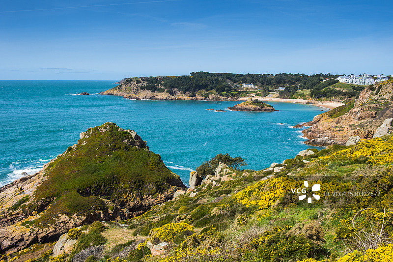 俯瞰Portelet Bay, Jersey, Channel Islands，英国，欧洲图片素材