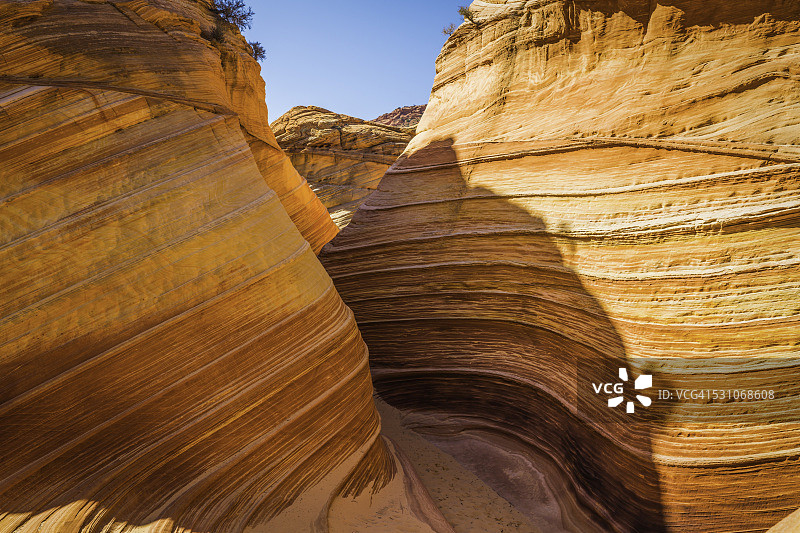 狭槽峡谷通过金色的沙漠地层荒野波浪亚利桑那州图片素材