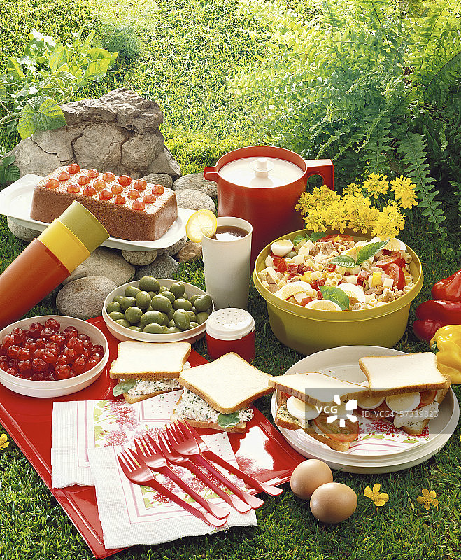 高角度的食物显示在野餐图片素材
