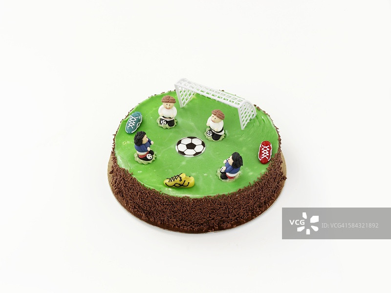 一个装饰有足球图案的生日蛋糕图片素材