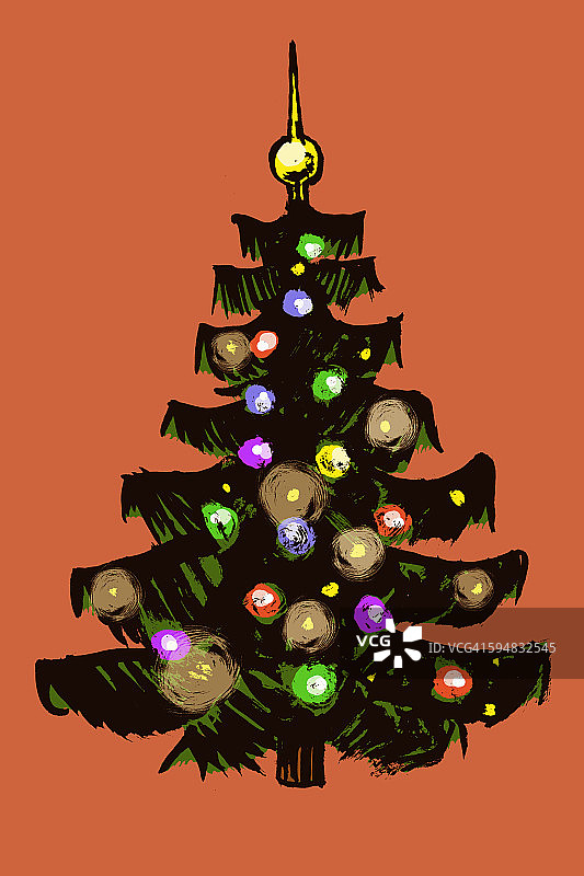 橙色背景的圣诞树插图图片素材