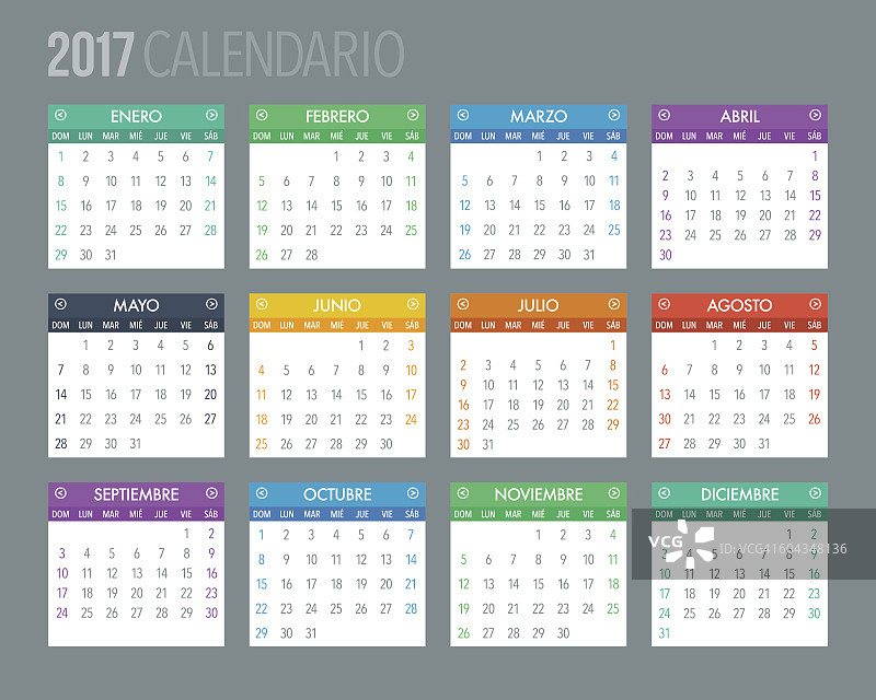 2017西班牙日历模板图片素材