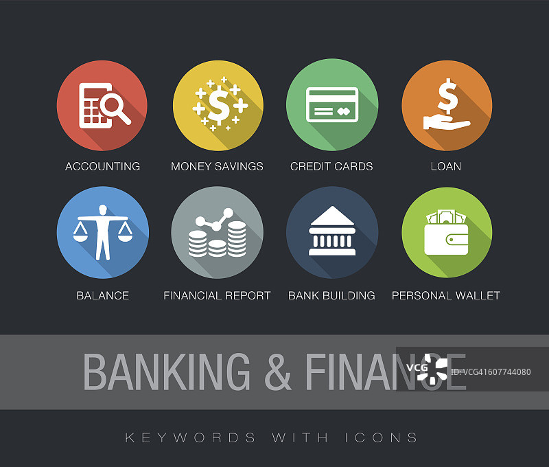 银行和金融关键字与图标图片素材