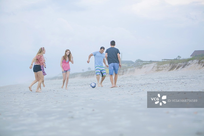 朋友们(16-17)在沙滩上踢足球图片素材