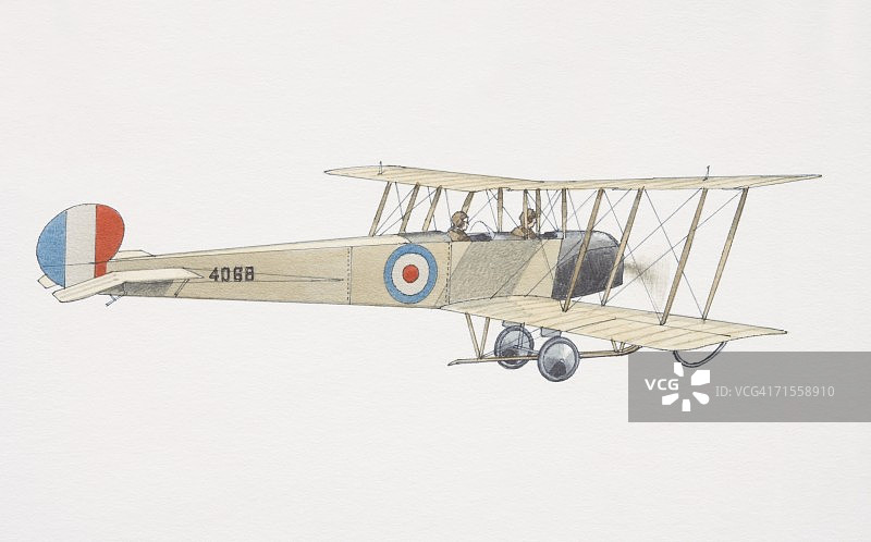 1912 Avro 504双翼机，侧视图。图片素材