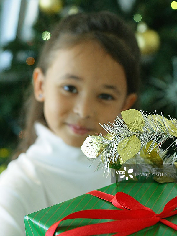 一个女孩的肖像，拿着一个月桂花环的礼物图片素材