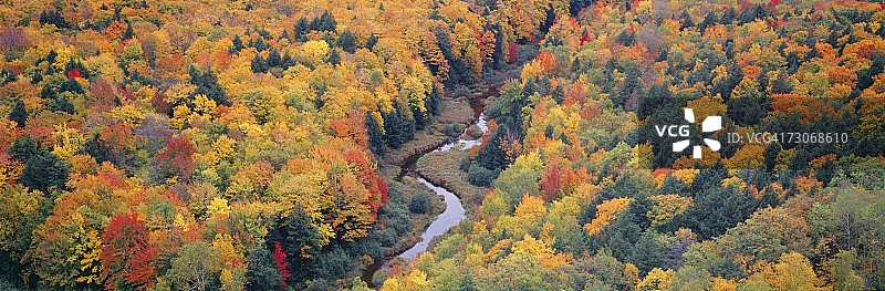 密歇根州上半岛豪猪州立公园的秋天色彩图片素材