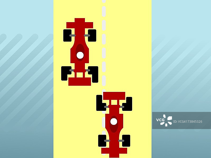 在赛道上的两辆一级方程式赛车的高角度视图图片素材