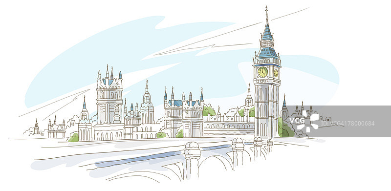 钟楼前的桥，大本钟，威斯敏斯特桥，国会大厦，泰晤士河，英国伦敦图片素材