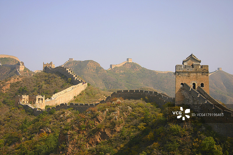 通过山脉的加固墙，中国的长城，中国图片素材
