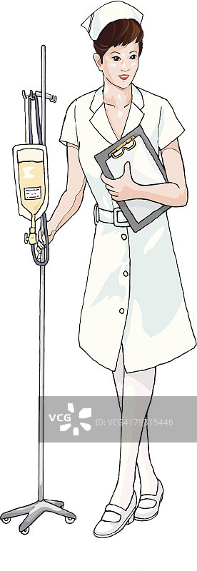 护士与输液设备，插图图片素材