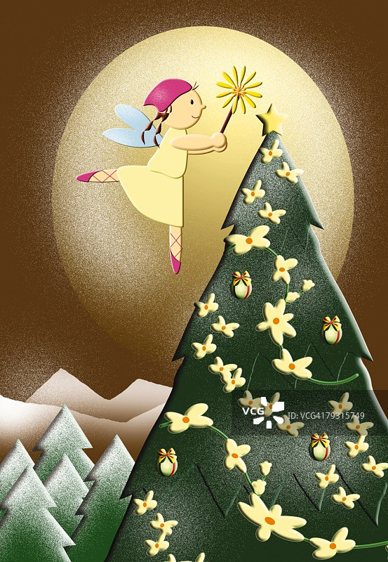 画角照明圣诞树，插图图片素材