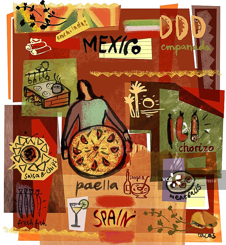 墨西哥和西班牙食物的拼贴画图片素材