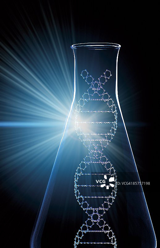 圆锥形烧瓶中DNA分子部分的电脑绘图图片素材
