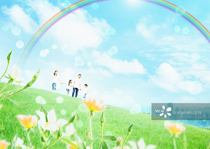 家庭和彩虹在glassland图片素材