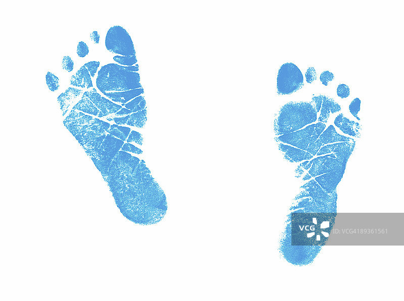 蓝色墨水的新生男孩脚印印记图片素材