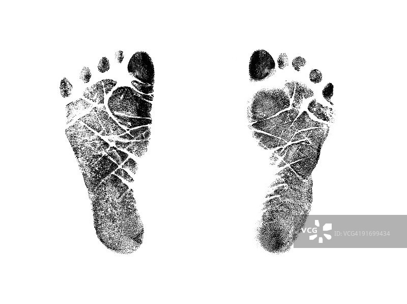 新生儿的足迹，墨水，印章，印痕孤立图片素材