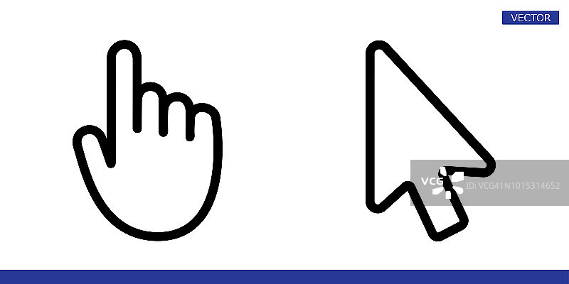 白色箭头和手指指针与圆角图标矢量插图设置孤立在白色背景图片素材