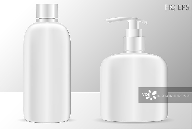高质量的洗发水和肥皂瓶化妆品模型。EPS矢量插图准备为您的设计。独立包装。图片素材