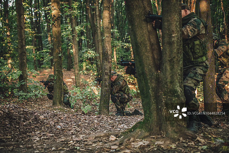 森林里的一队陆军游骑兵图片素材